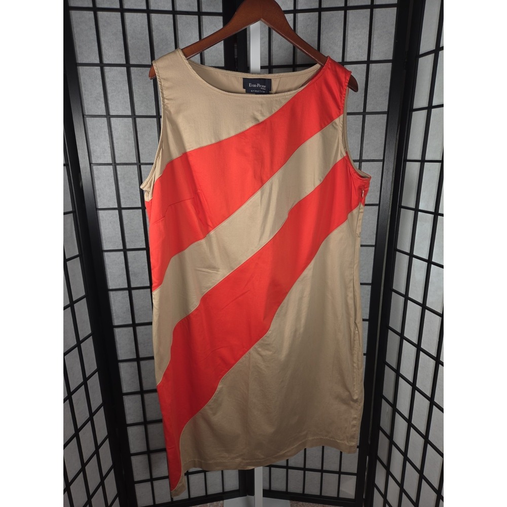 Evan Picone Sheath Dress Womens  20‎ Orange Beige Colorblock Sleeveless Knit